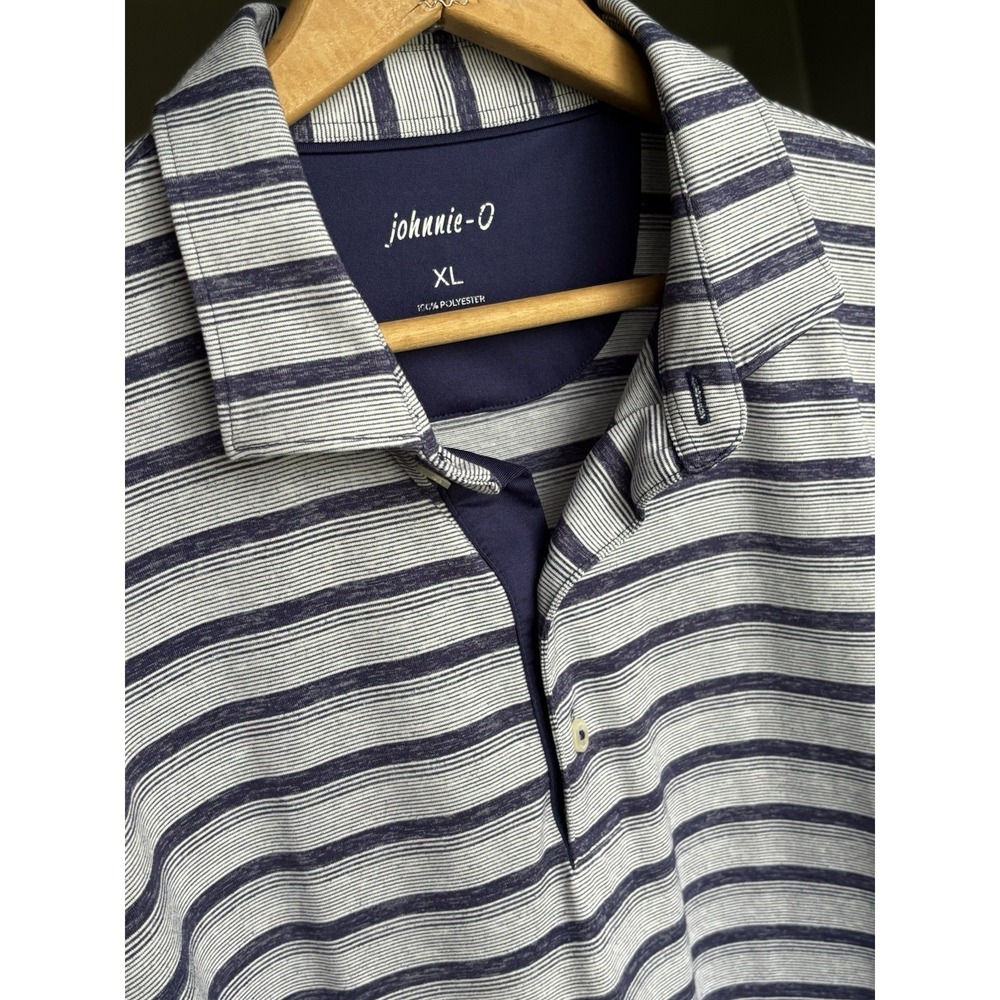 Johnnie-O XL Striped Performance Golf Polo Shirt Bonita Bay Club Blue White 0325